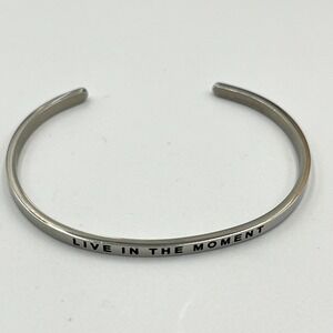 VTG Live In The Moment Silver Tone Awareness Inspirational Cuff Bangle Bracelet